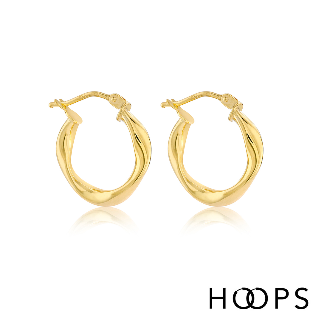 9ct Yellow Gold 16mm Twist Design Hoop Earrings