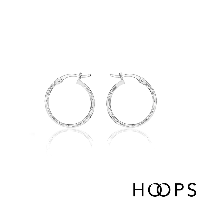 Sterling Silver Medium Diamond Cut Hoop Earrings