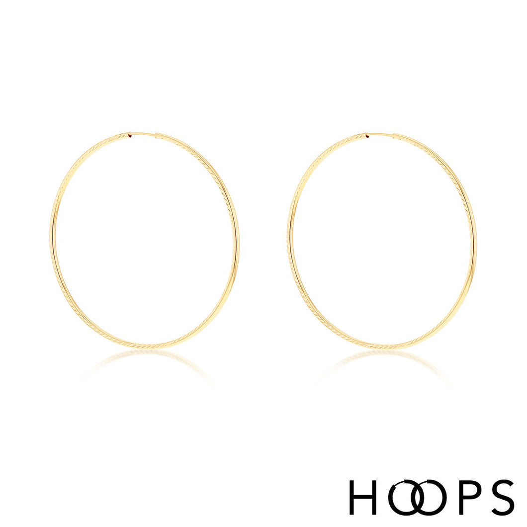 9ct Yellow Gold Faceted 52mm Hoop Earrings