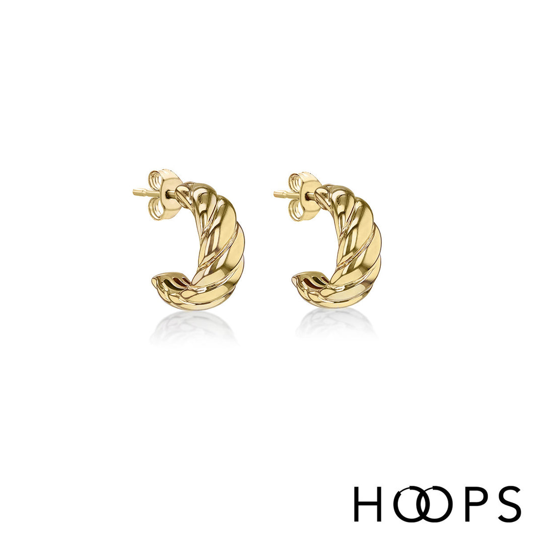 9ct Yellow Gold Twisted Half Hoop Earrings