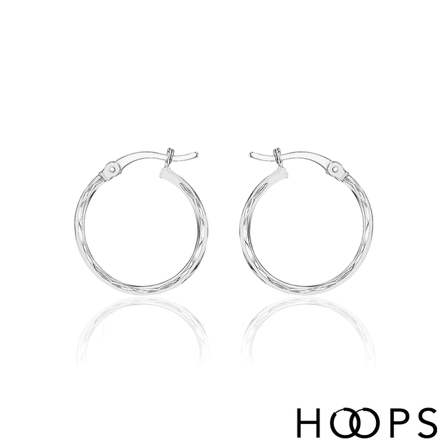 Sterling Silver 20mm Diamond Cut Hoop Earrings